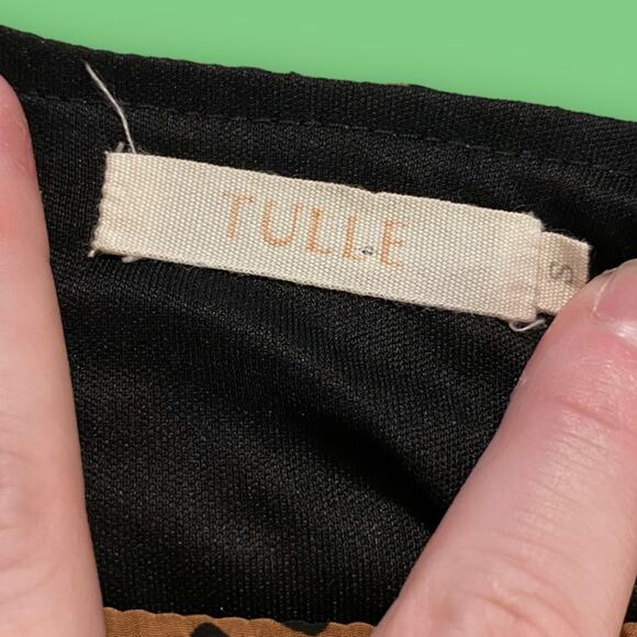 Tulle by Anthropologie Faux Silk Brown Speckled A-Line Midi Dress Size Small - Picture 7 of 9